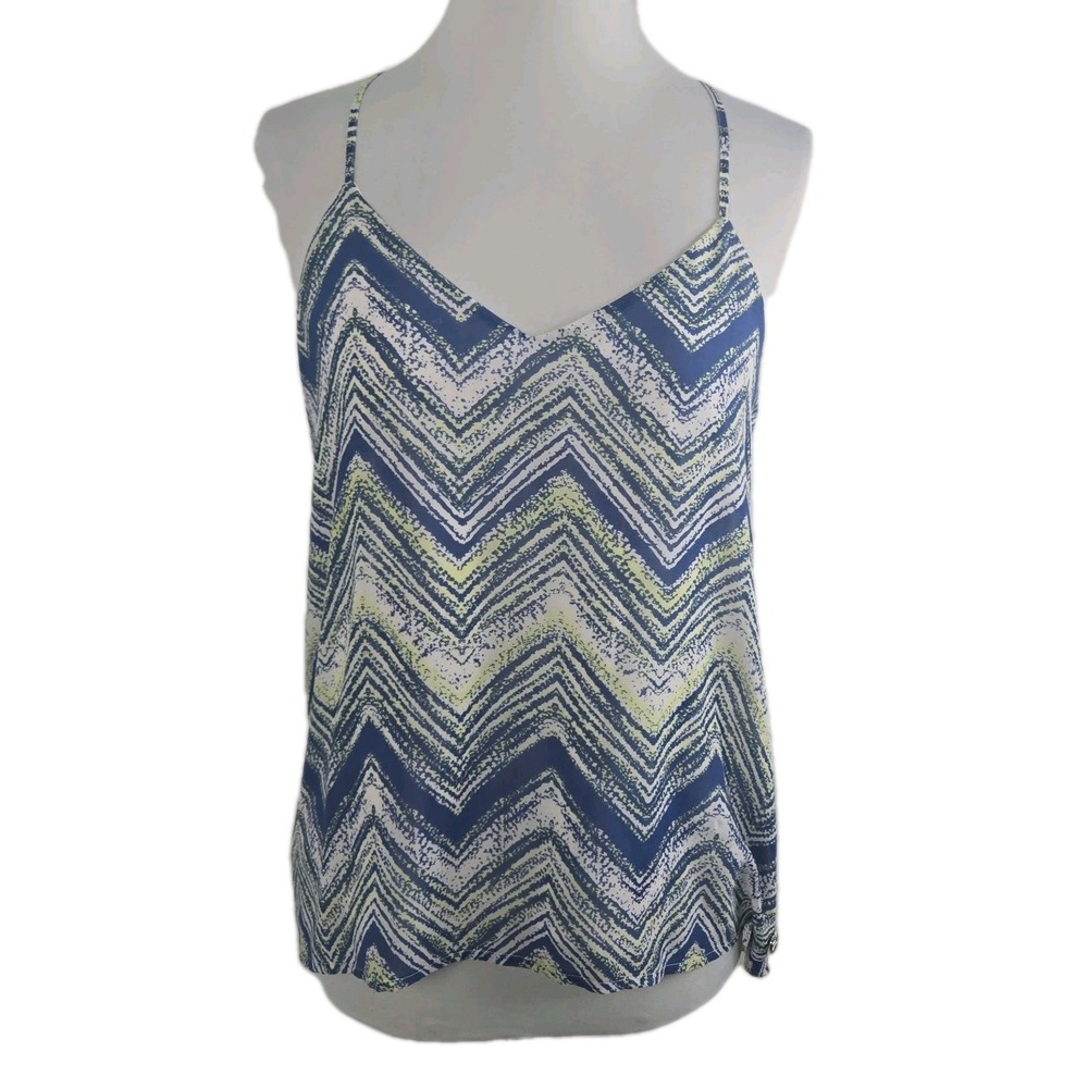 GUESS Small Blue Abstract Chiffon Halter Stout Spaghetti Strap Lined Tank Top